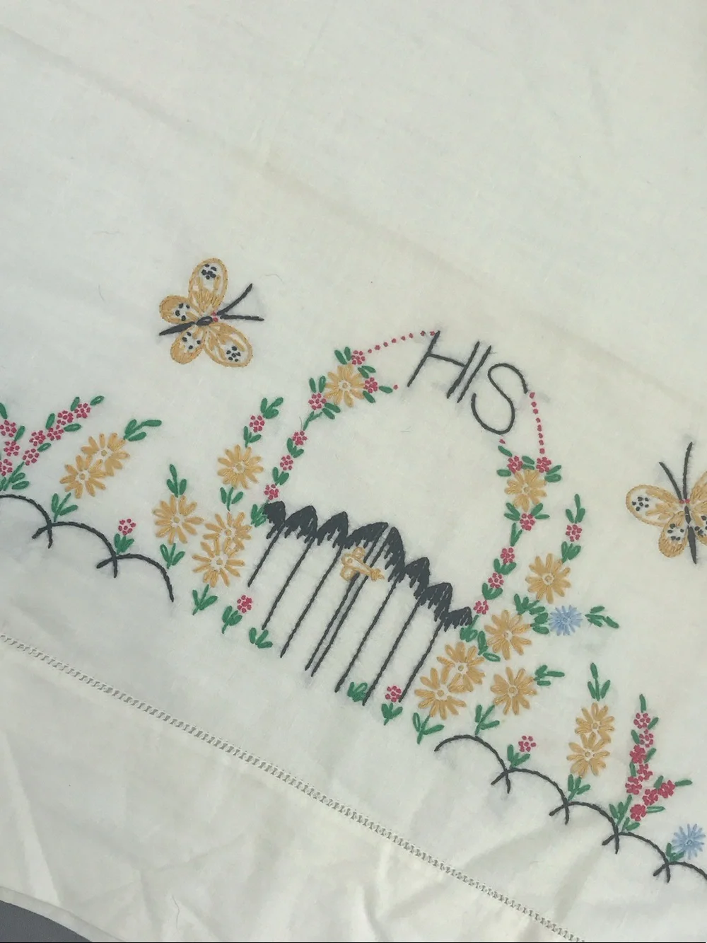 Embroidered 'His' and 'Hers' Pillowcase Set - Cream with Floral Detail
